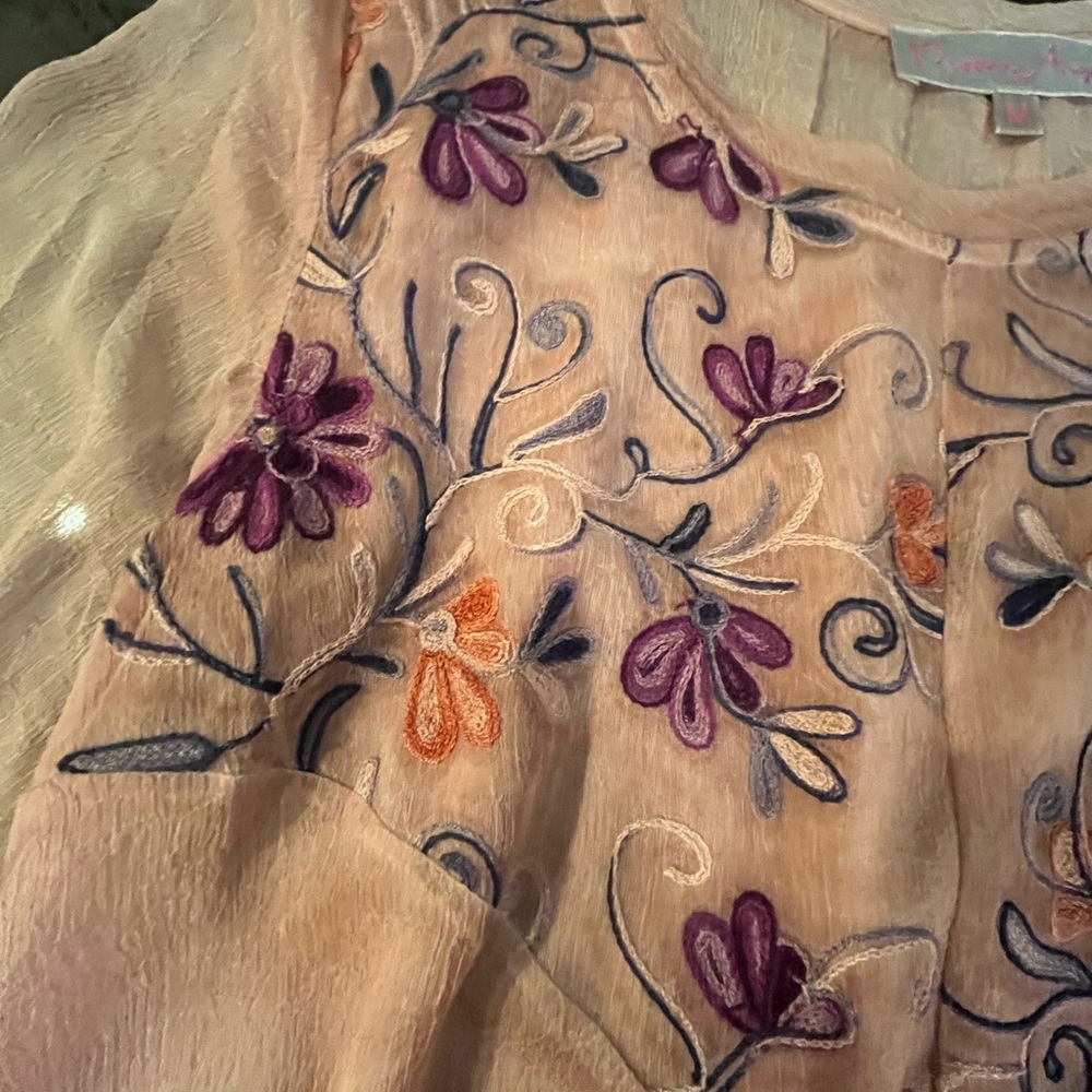 Pretty Angel Embroidered Silk Blend Tunic Top | Size Medium - Picture 5 of 9